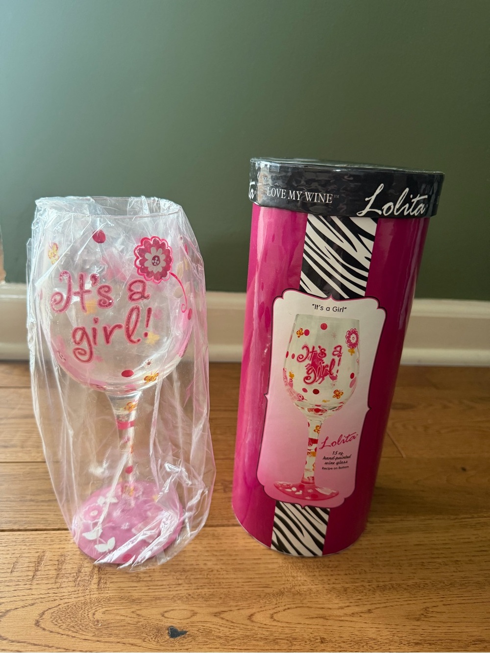 Lolita Pink "It's a Girl" Decorative Wine Glass